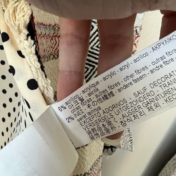 Zara Boucle Tweed Embellished Sequin Fringe Striped Open Jacket Size S - Picture 8 of 8